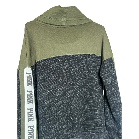 PINK VS Oversized Cowl Neck Pullover M Green Black Logo Sleeve Colorblock - Picture 11 of 11